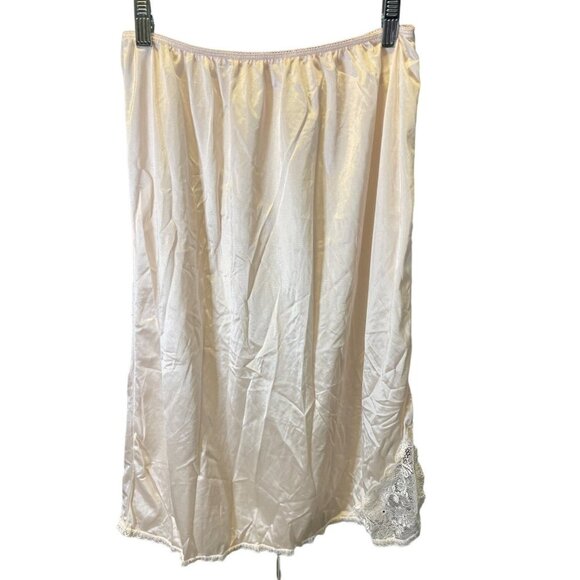 Bali Ivory Long Half Slip Lace Detail Slit at Hem Sz L - Picture 1 of 6